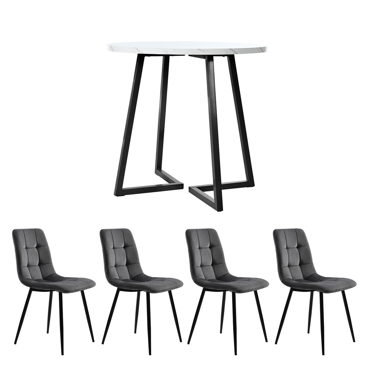 ESSGRUPPE Esstisch 4 Stühle Rund Weiß Grau 80cm - Grau, Holzwerkstoff (80/75/80cm) - FLIEKS