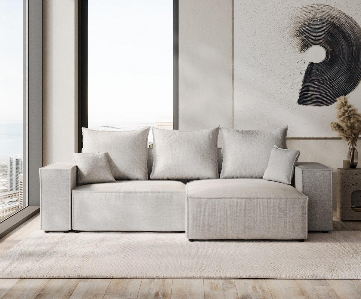ROHOVÁ SEDAČKA SENSO, textil, Světle béžová - černá/světle šedá, dřevo/kompozitní dřevo (255/148cm) - AltaBeds