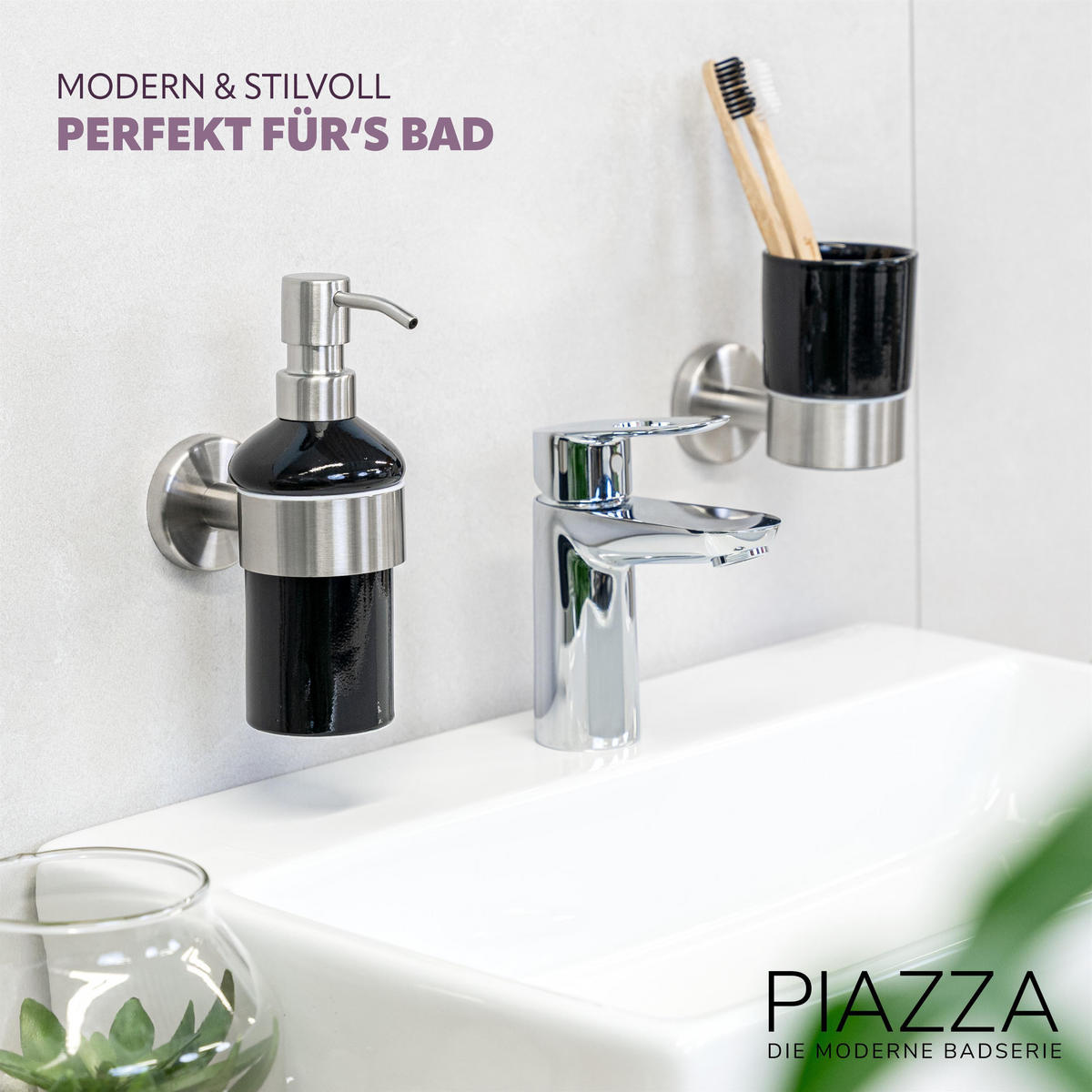SEIFENSPENDER PIAZZA, schwarz, Keramik - Schwarz, Keramik (7/18/11cm) - bremermann