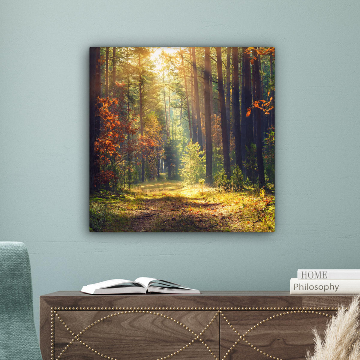 LEINWANDBILD Wald - Herbst - Bäume 50x50 cm - Dunkelgrün, Textil (50/50cm) - MuchoWow