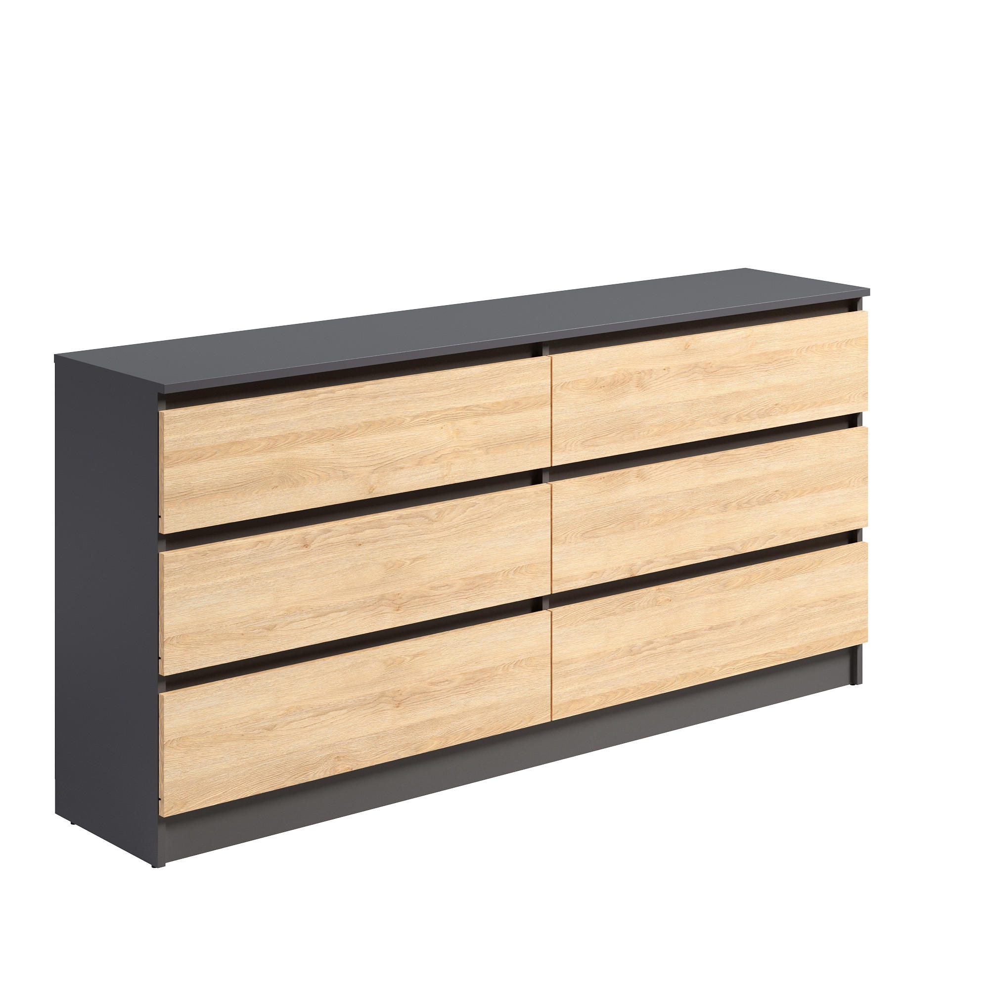 Home Collective KOMODA šířka 160 cm, 6 zásuvek, antracitová – dub Artisan