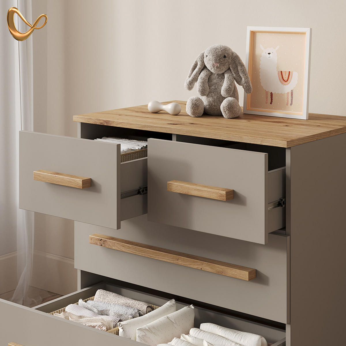 KOMMODE Mailo Cashmere/Artisan 80 x 88 cm mit 4 Schubladen - Kaschmir/Eiche Artisan, Holzwerkstoff (80/88/53.4cm) - Livinity®