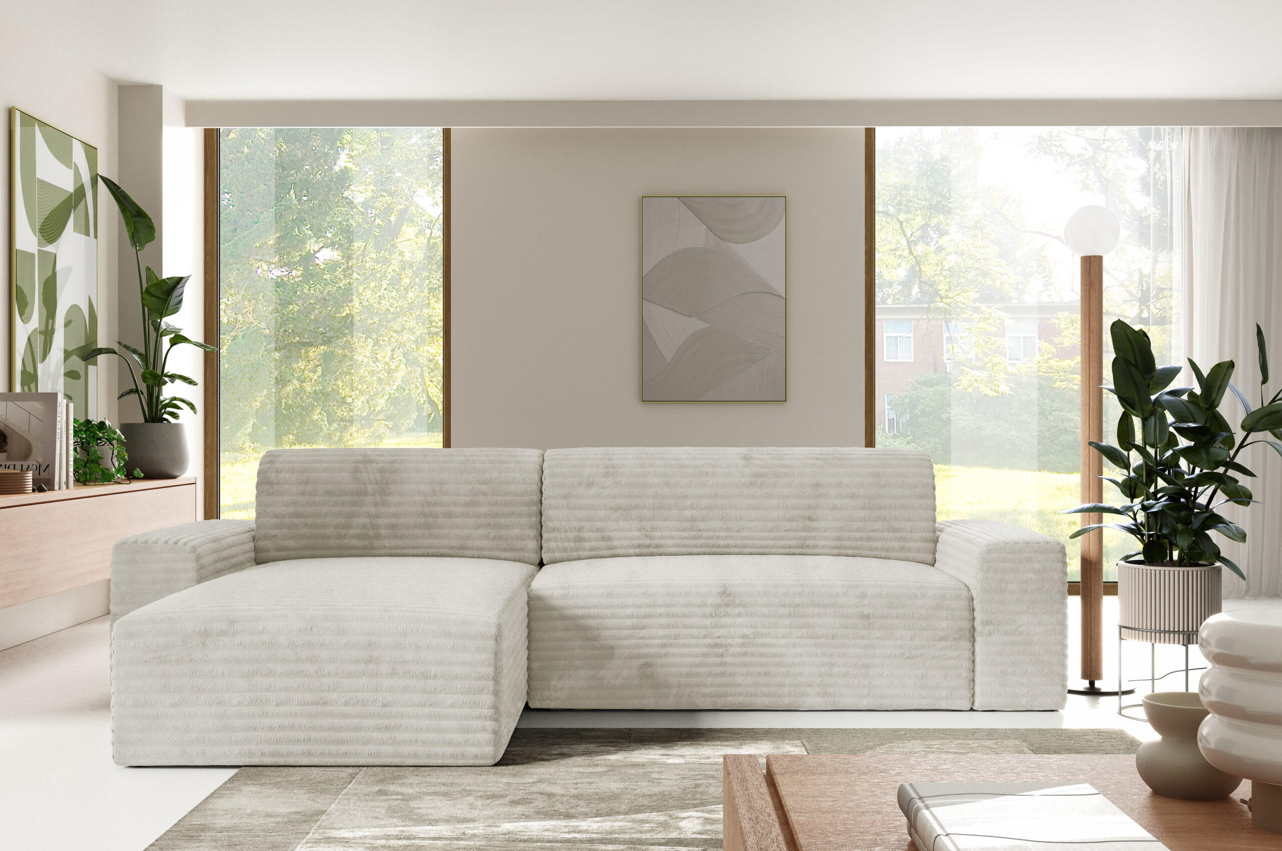 ECKSOFA mit Schlaffunktion Weiß - Schwarz/Weiß, Holz/Holzwerkstoff (300/185cm) - Furnisell
