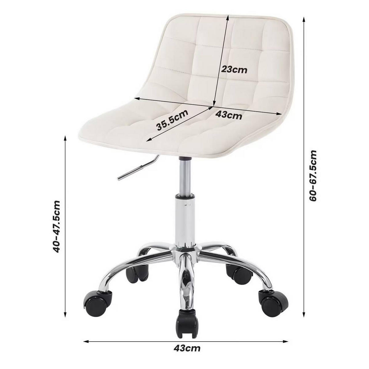 DREHSTUHL mit Rollen, Samt, Cremeweiß - Creme/Schwarz, Textil/Metall (43/60/50cm) - Woltu