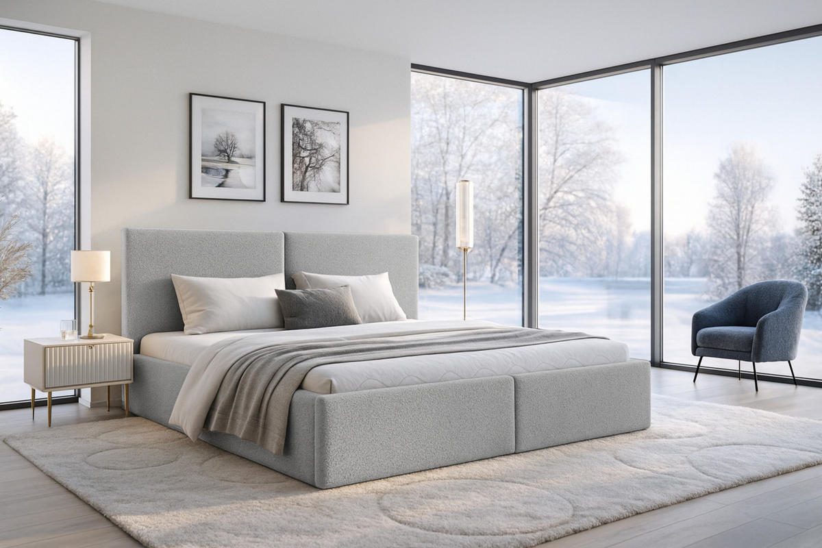 POLSTERBETT BEN 140/200 in Boucle Hellgrau - Hellgrau, Holz/Holzwerkstoff (140/200cm) - Deine Möbel 24