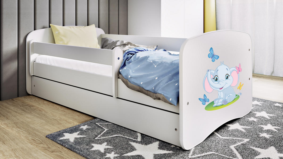 KINDERBETT Elefant mit Schublade 140/70 80/61/144 - Weiß, Holzwerkstoff (70/140cm) - RAUMHIRSCH FURNITURE
