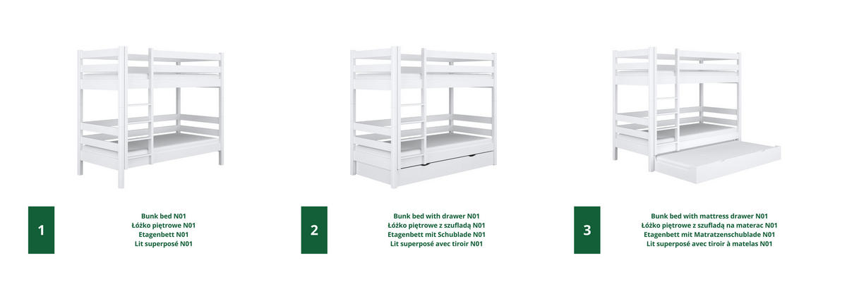 ETAGENBETT N01 Weiß 80/180 - Weiß, Naturmaterialien/Holz (80/180cm) - N-Wood