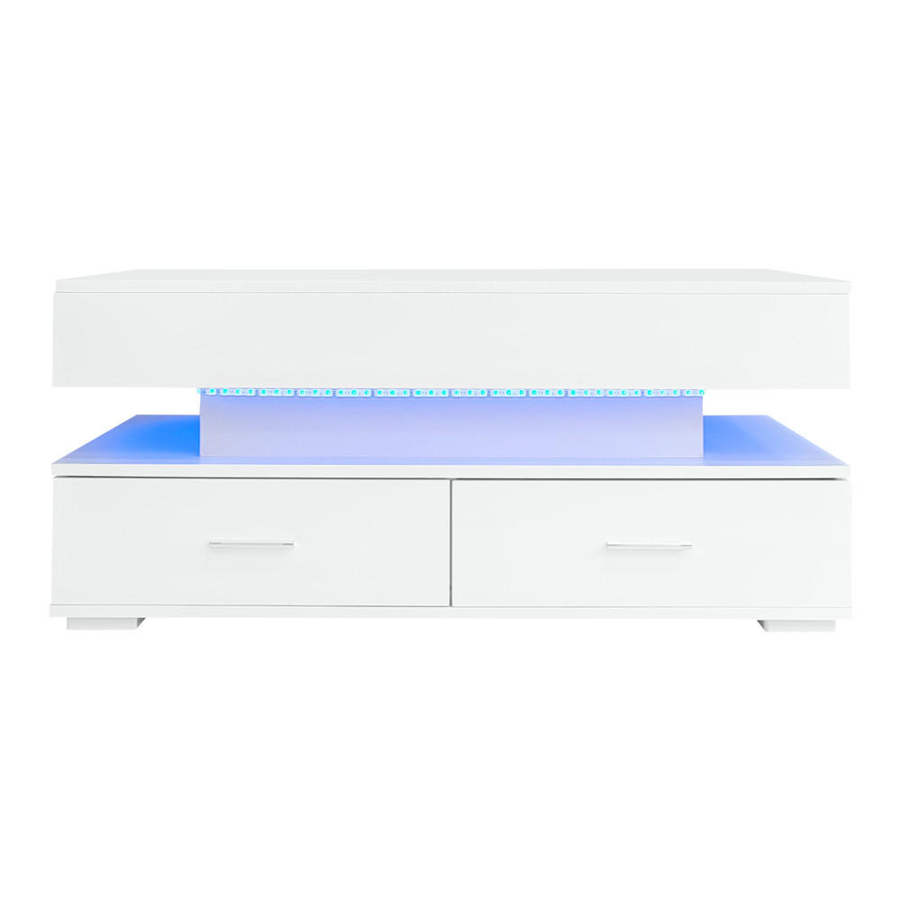 COUCHTISCH 100x50cm Hydraulisch Höhenverstellbar Weiß LED Bluetooth - Weiß, Holz (109/58/13.5cm) - FLIEKS