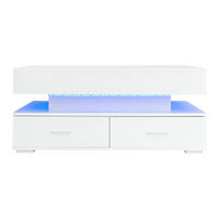 COUCHTISCH 100x50cm Hydraulisch Höhenverstellbar Weiß LED Bluetooth - Weiß, Holz (109/58/13.5cm) - FLIEKS