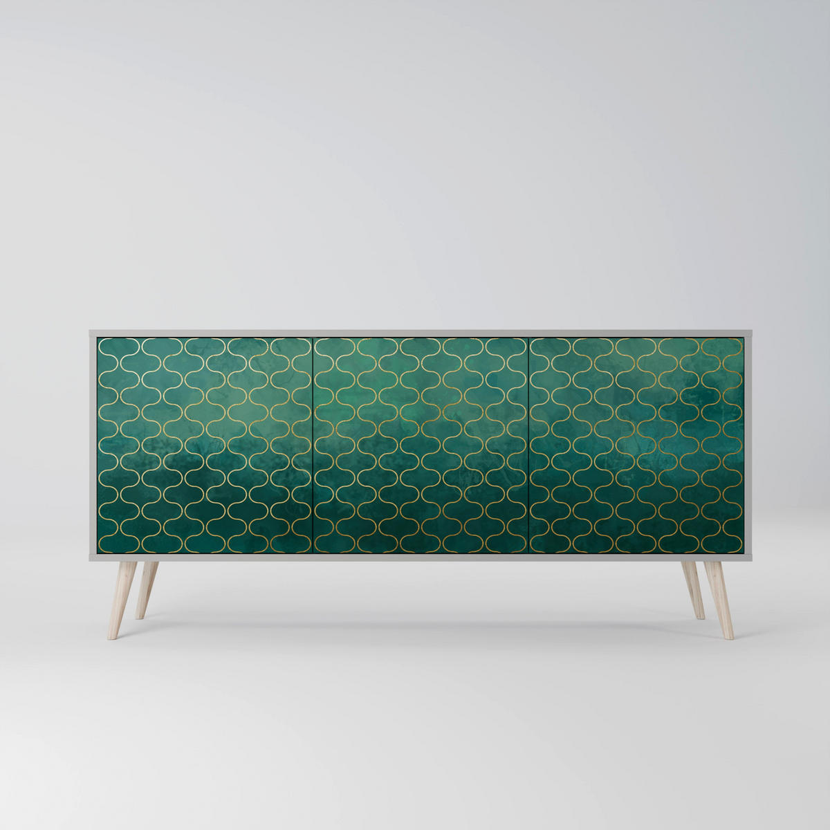 SIDEBOARD TESSELATED GREENERY, Eicheneffekt, 164,5x42x77,5 cm, 3 Türen - Eichefarben/Buchefarben, Holzwerkstoff/Buchenholz (164.5/77.5/42cm) - SpaceRebels