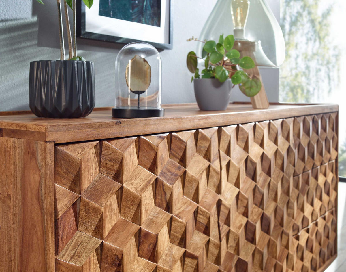 SIDEBOARD – Massivholz, 138x76x45 cm, mit Türen und Schubladen - Braun, Holz (138/76/45cm) - KADIMA DESIGN