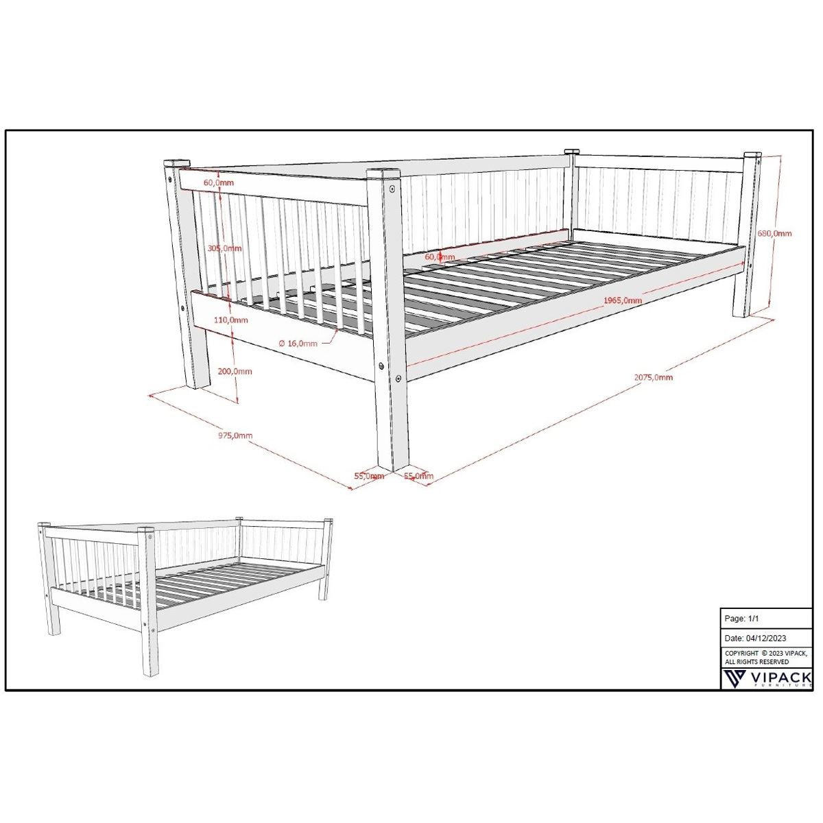 TAGESBETT Kelci 90x200 in Sprossenoptik Buche Massivholz natur - Buchefarben, Holz (90/200cm) - 58aufmkessel