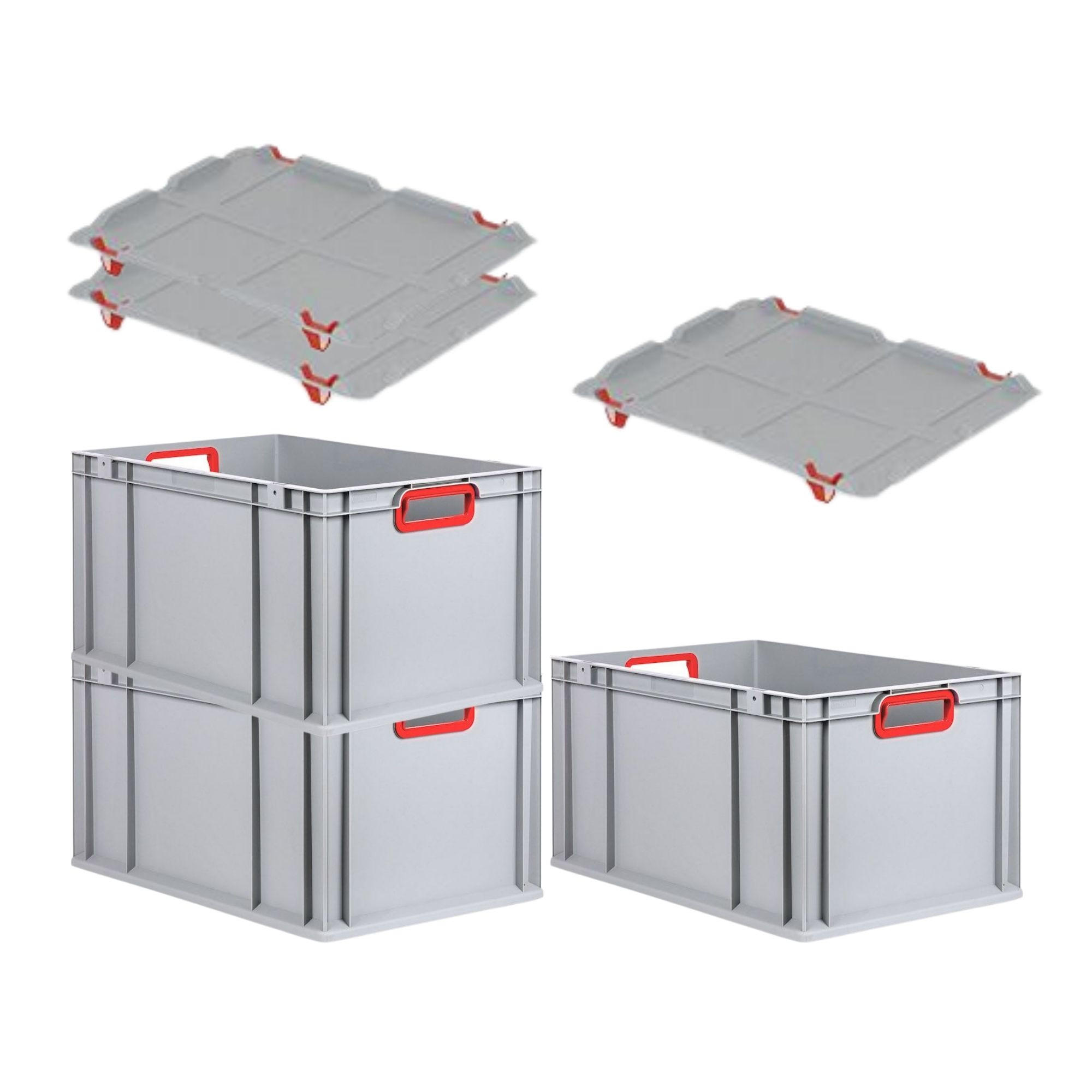 EUROBOX 3x Nextgen Color Mit Auflagedeckel 32x40x60cm Griffe Rot Offen - Rot, Kunststoff (40/32/60cm) - PROREGAL