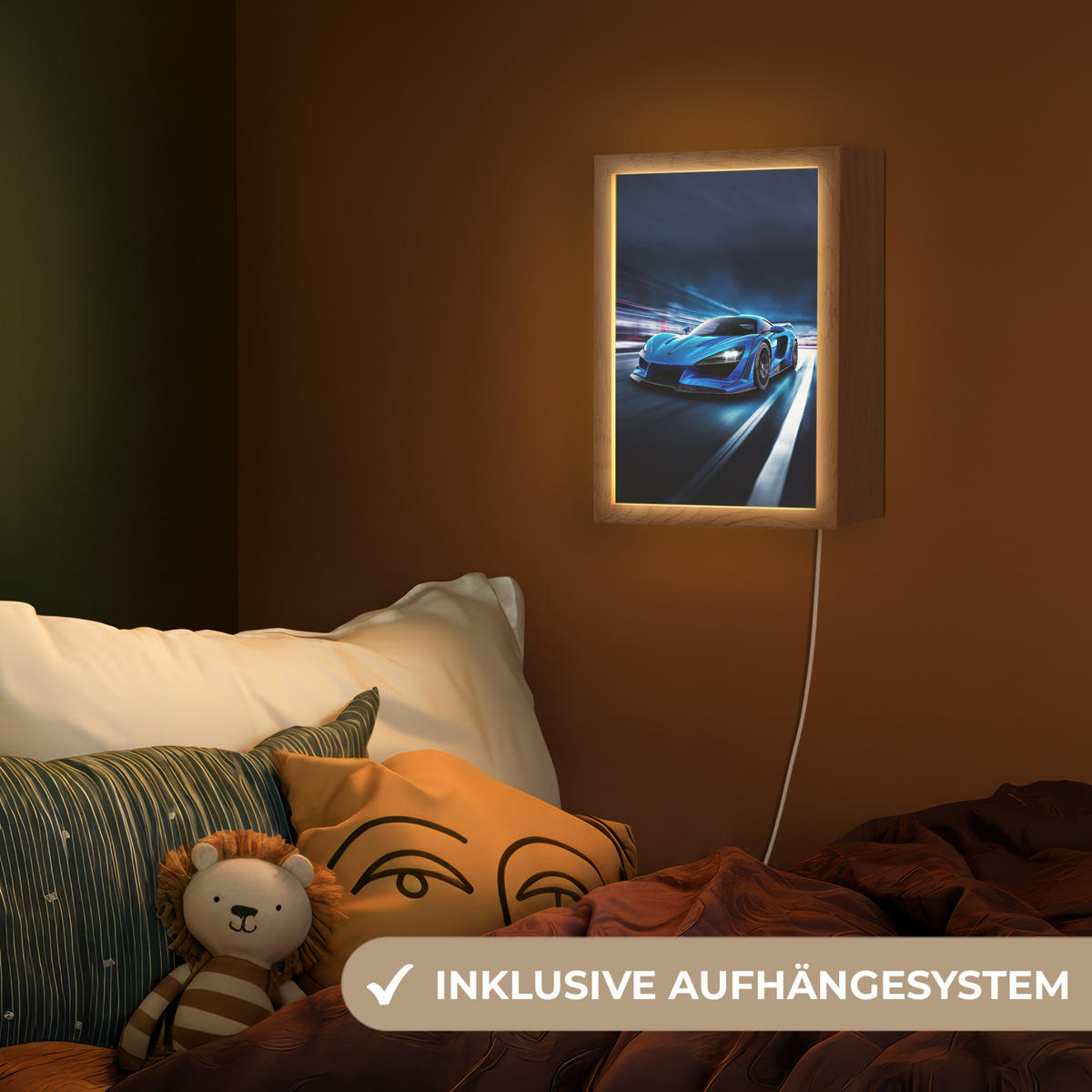 NÁSTĚNNÁ LAMPA Auto - Modrá - Chlapci - Dítě 20x30 cm - modrá, kompozitní dřevo (20/30/8cm) - OnlyWow