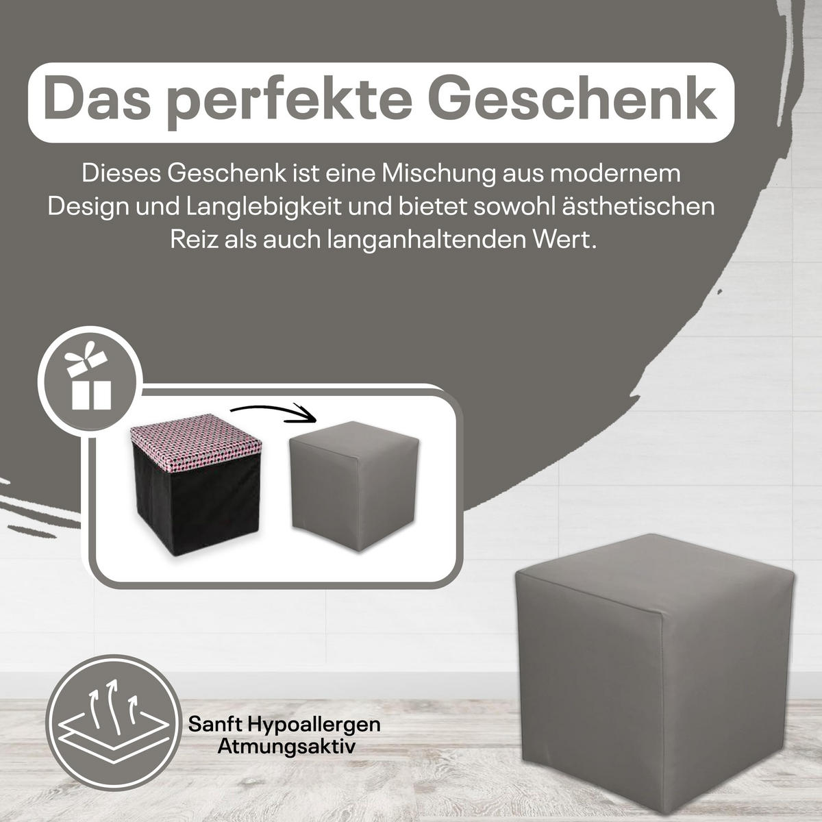 SITZWÜRFEL / Siège Pouf - Gris, 40X40X40 Cm, Assise Rembourrée En Simili Cuir, Confortable Pour Salon, Chambre Ou Bureau - Grau, Leder/Textil (41/41/40cm) - Best For Home