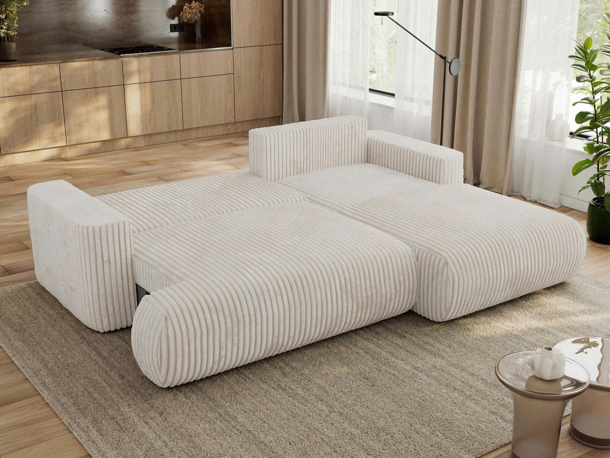 ECKSOFA OVO L Beige Cord - Rechts Seite - Beige/Schwarz, Kunststoff/Textil (195/271cm) - MKS