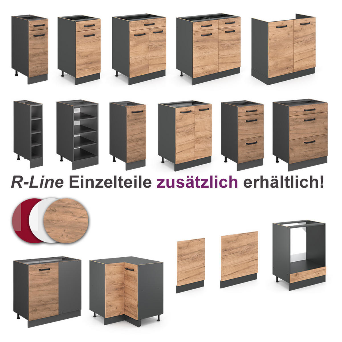 KUHINJA U OBLIKU SLOVA L Rick Zlatna Snaga Hrasta / Antracit 270 x 60 +, RP crna - hrast medunac/antracit, drvni materijal (270/81.6/60cm) - Vicco