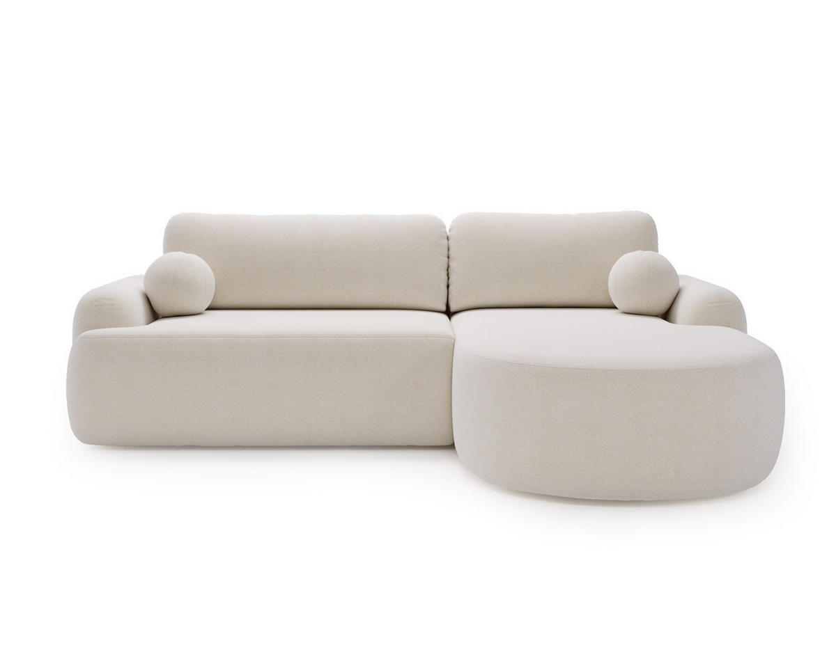 ECKSOFA Cloudy Weiß, Sofa aus Boucle-Stoff mit Kissen, rechte seite - Weiß, Holzwerkstoff/Textil (261/177cm) - Bettso