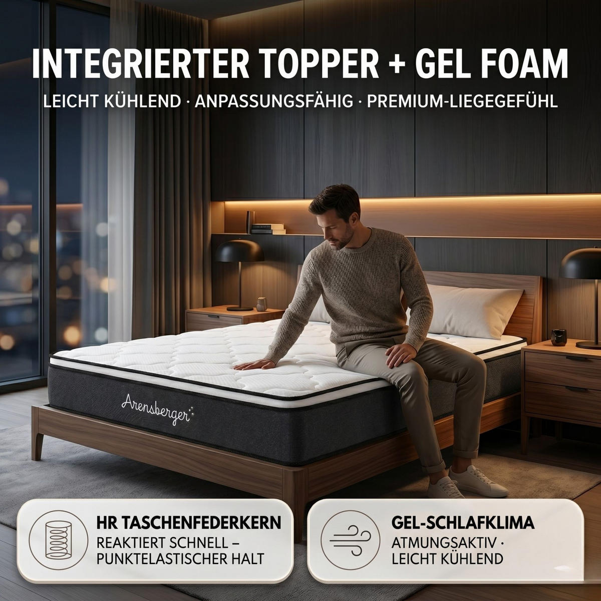 TASCHENFEDERKERNMATRATZE EMILIA HÖHE 23cm 140x200cm - Weiß, Textil/Metall (140/200cm) - Arensberger
