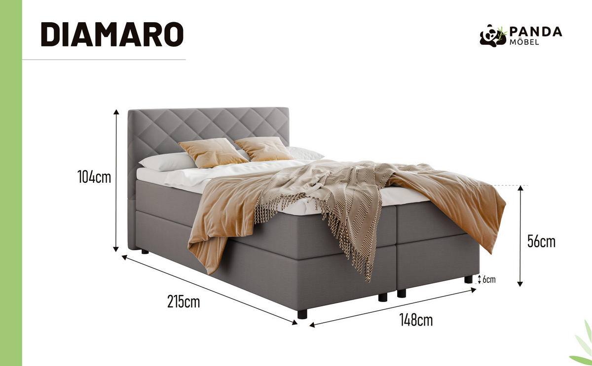 BOXBETT Diamaro 140x200 cm mit Bettkasten und Topper - Dunkelgrau - Grau, Holz (140/200cm) - Panda Möbel