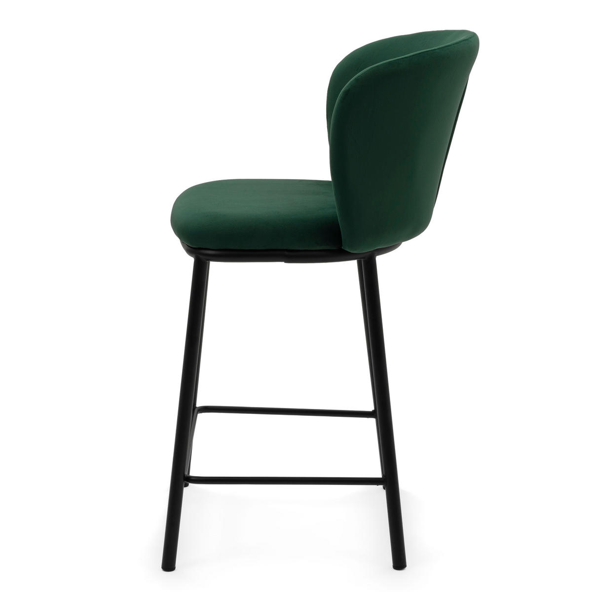 BARHOCKER BARI gepolsterter mit Steppung - grün - Samt Velour - Schwarz/Grün, Textil/Metall (55/94/57cm) - NEW HOME