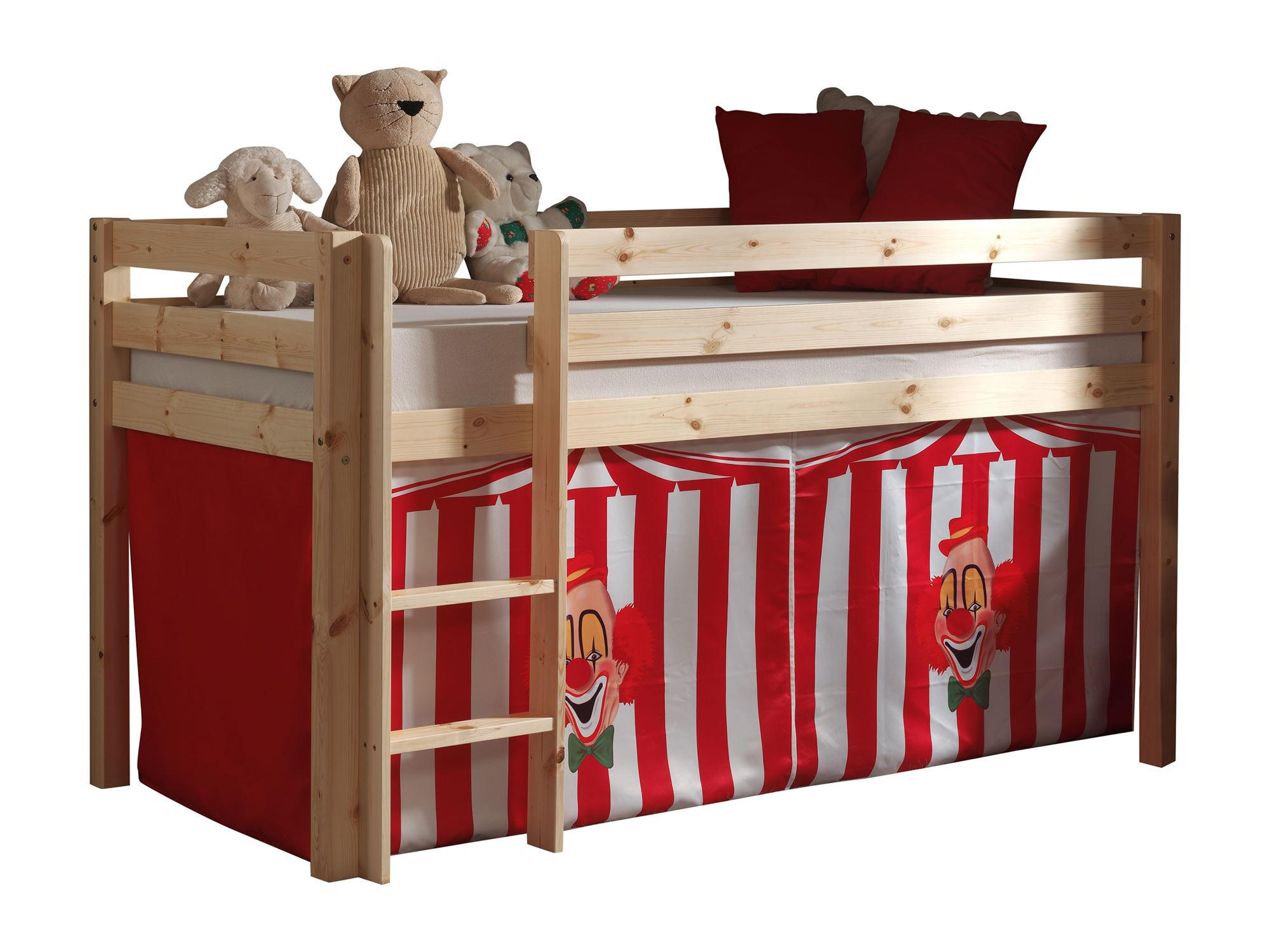 KINDERBETT Karolina 210x114x106 Massivholz Natur Textilset Zirkus - Rot/Kieferfarben, Holz (90/200cm) - 58aufmkessel