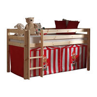 KINDERBETT Karolina 210x114x106 Massivholz Natur Textilset Zirkus - Rot/Kieferfarben, Holz (90/200cm) - 58aufmkessel