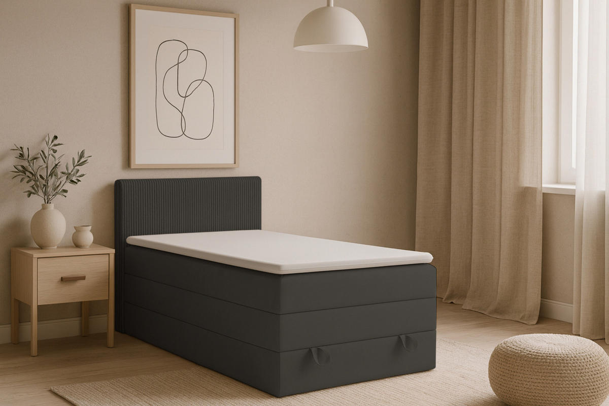 BOXBETT ORO 100/200 in Velours/Cord Anthrazit - Anthrazit, Holz/Holzwerkstoff (100/200cm) - Deine Möbel 24