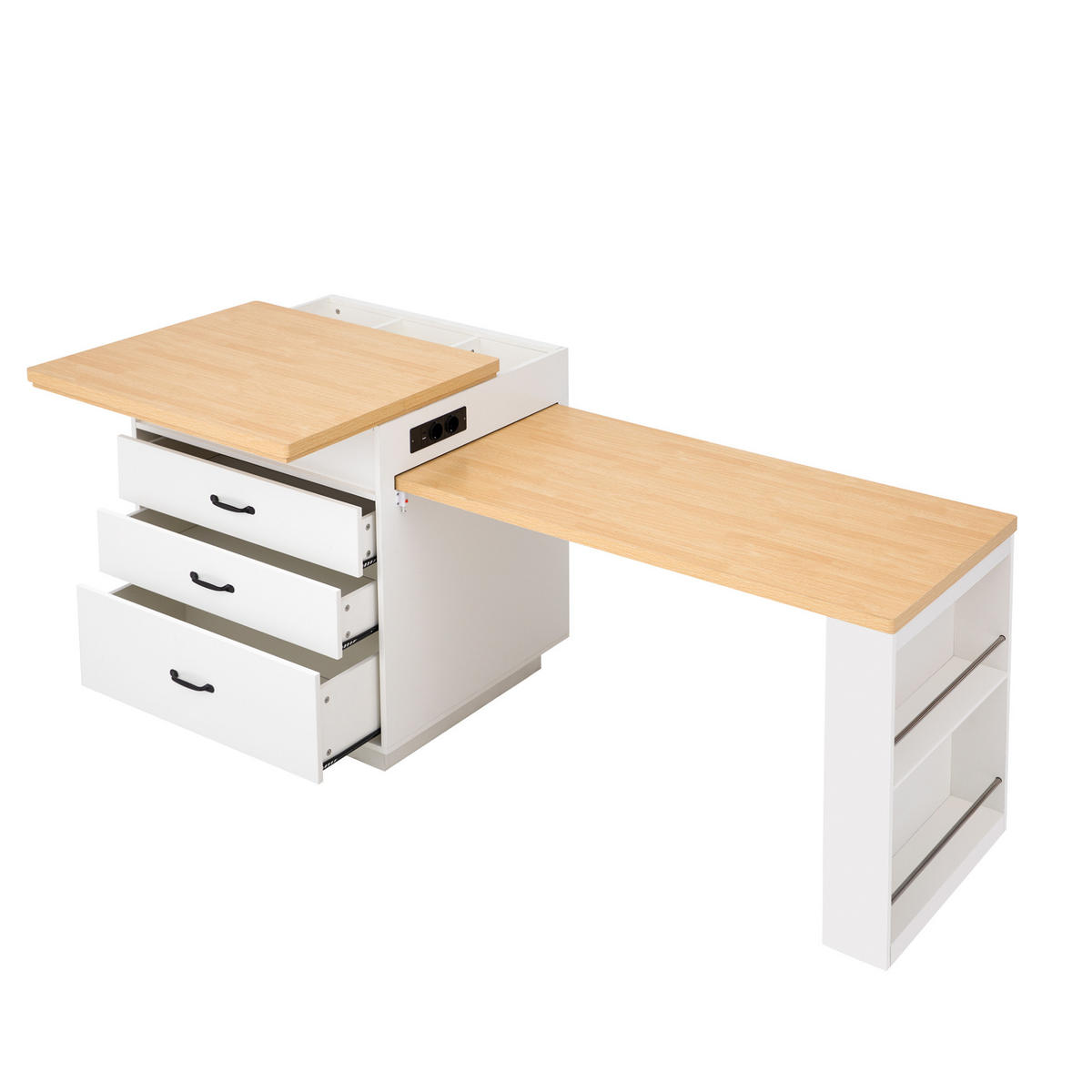 KÜCHENINSEL 125,5-187,5/71/93 cm in Weiß mit LED-Beleuchtung und Ausziehfunktion - Weiß, Holzwerkstoff (125.5/93/71cm) - Flora Grace