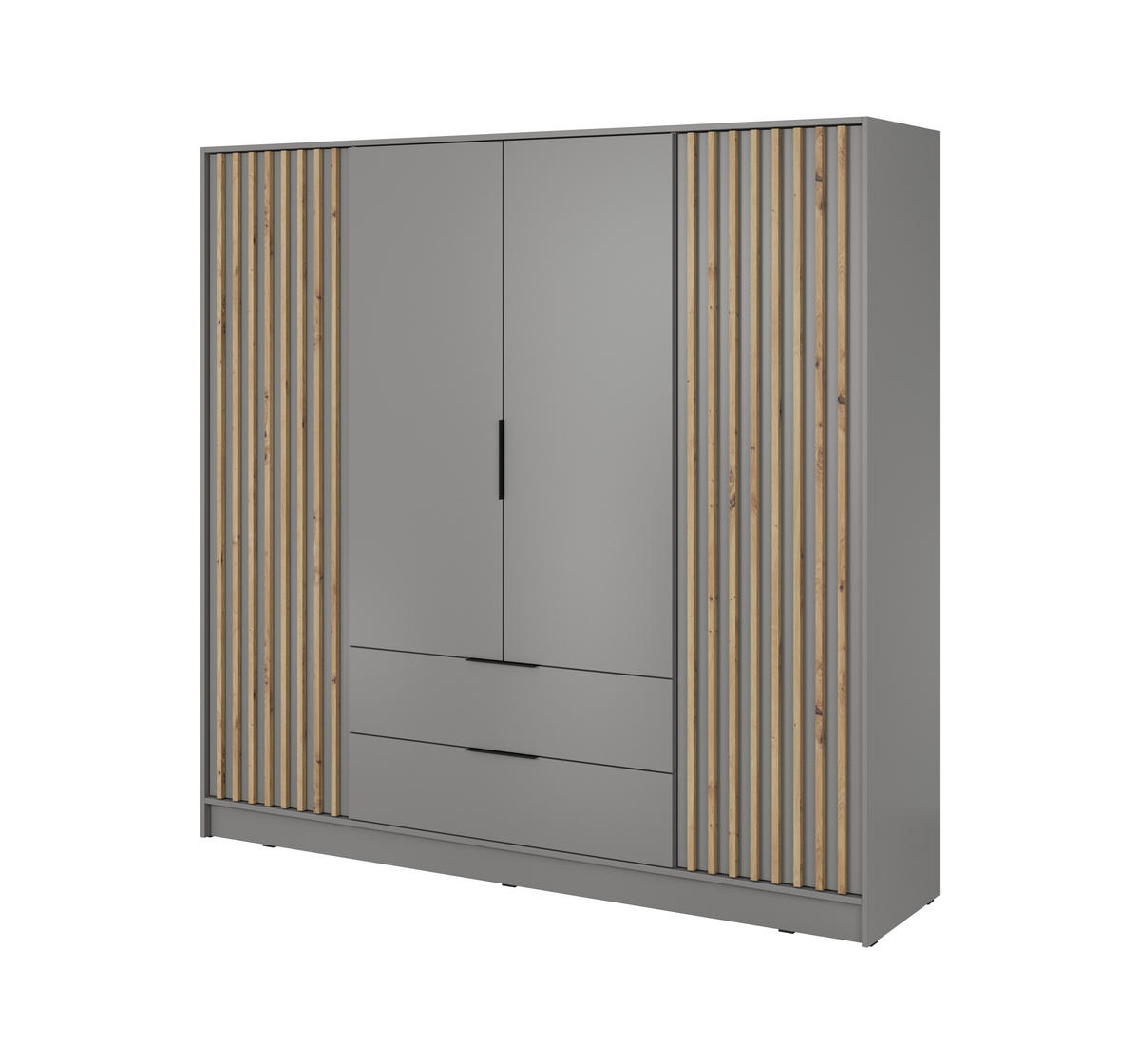 DREHTÜRENSCHRANK - John 4D ohne Spiegel Grau + artisan - Grau, Holzwerkstoff/Metall (206/200/51cm) - Möblo