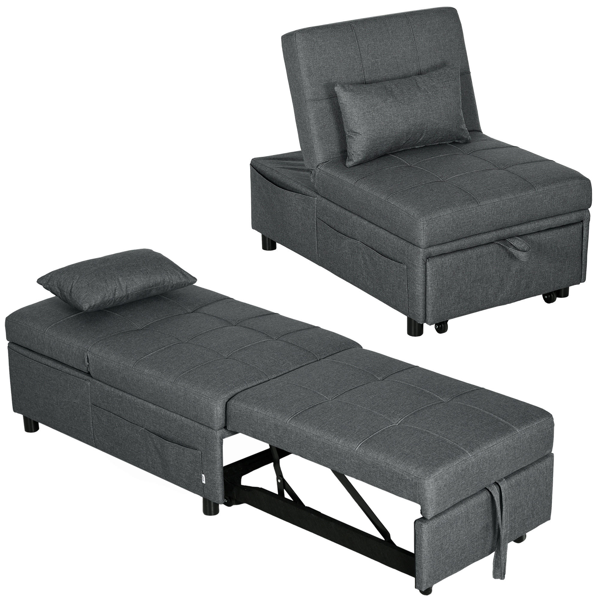 SCHLAFSOFA 4-in-1 DE-08249 multifunktional, verstellbare Rückenlehne Grau - Grau, Holzwerkstoff (181/43/65.5cm) - ComfortXL