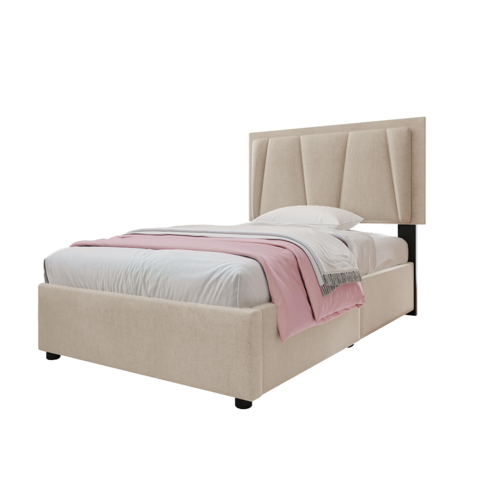 POLSTERBETT 90/200 cm Beige mit LED-Beleuchtung mit 2 Schubladen - Beige, Holzwerkstoff (90/200cm) - OKWISH