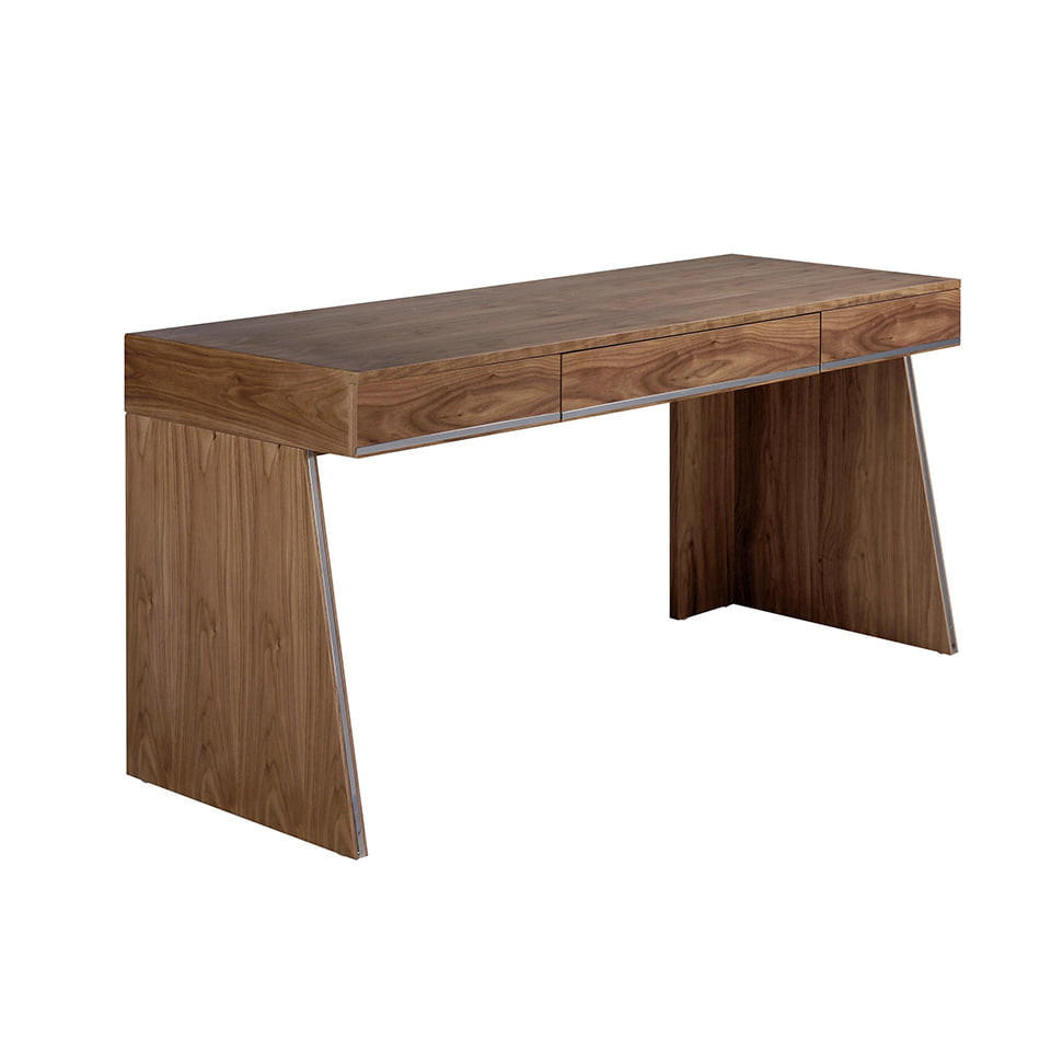 SCHREIBTISCH Walnuss Stahl 160/61/76 cm - Edelstahlfarben/Walnussfarben, Holz (61/160/76cm) - ANGEL CERDA