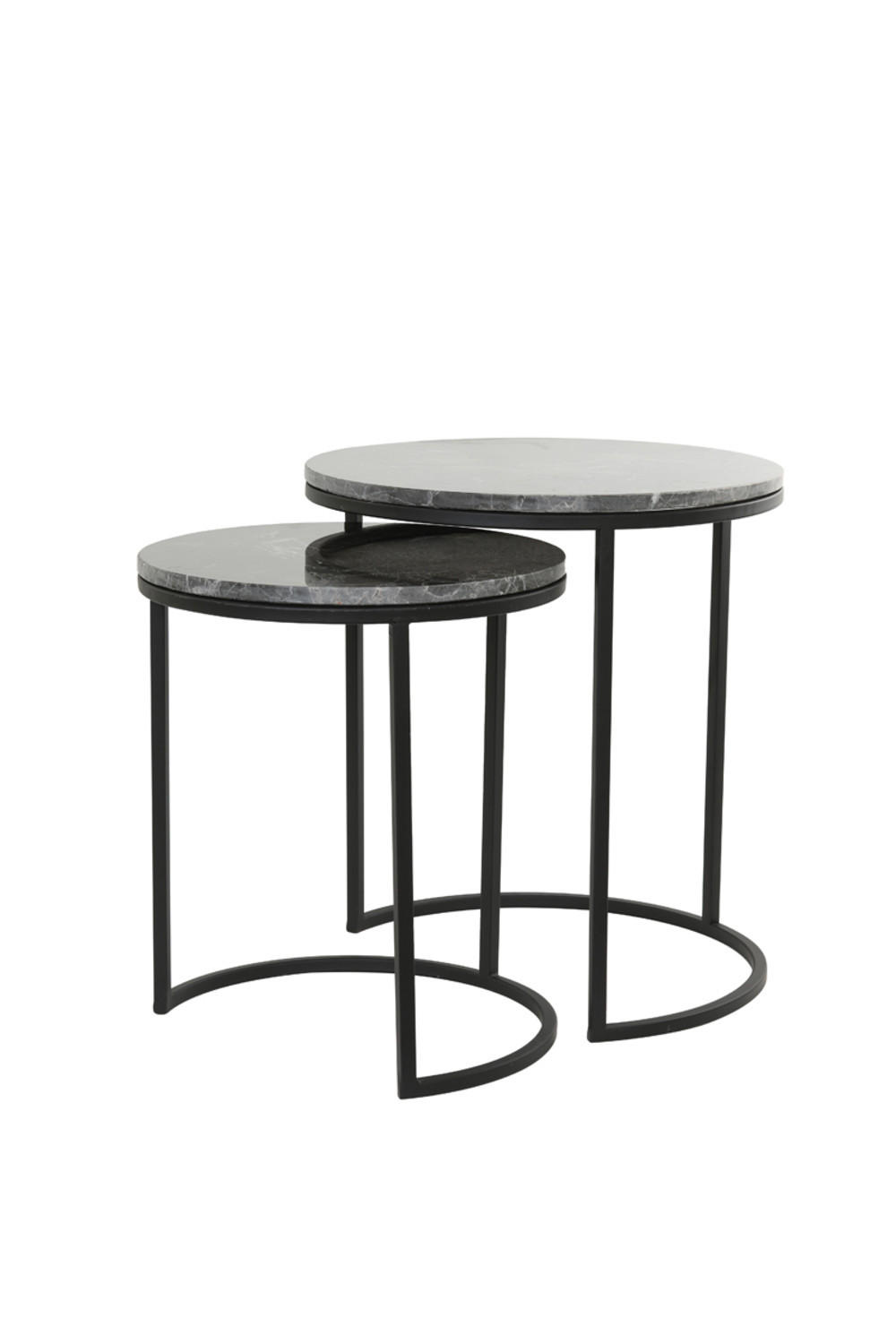 BEISTELLTISCH Alfio Braun Ø49/53,5 cm 2er-Set - Schwarz, Stein (49/49/53.5cm) - Light & Living