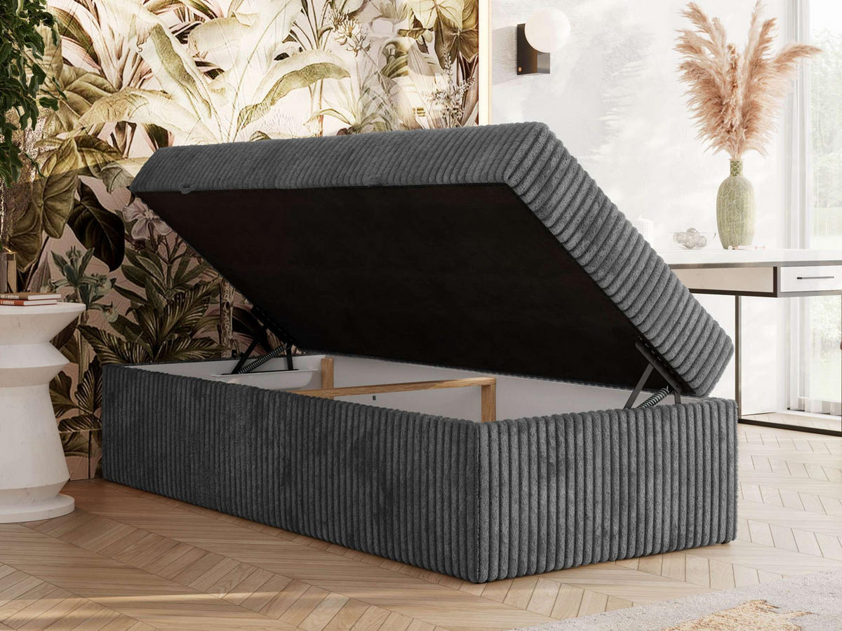 BOXBETT ZERO 90/200 - Grau Cord - H4 - Topper Visco - Grau, Textil (90/200cm) - MKS