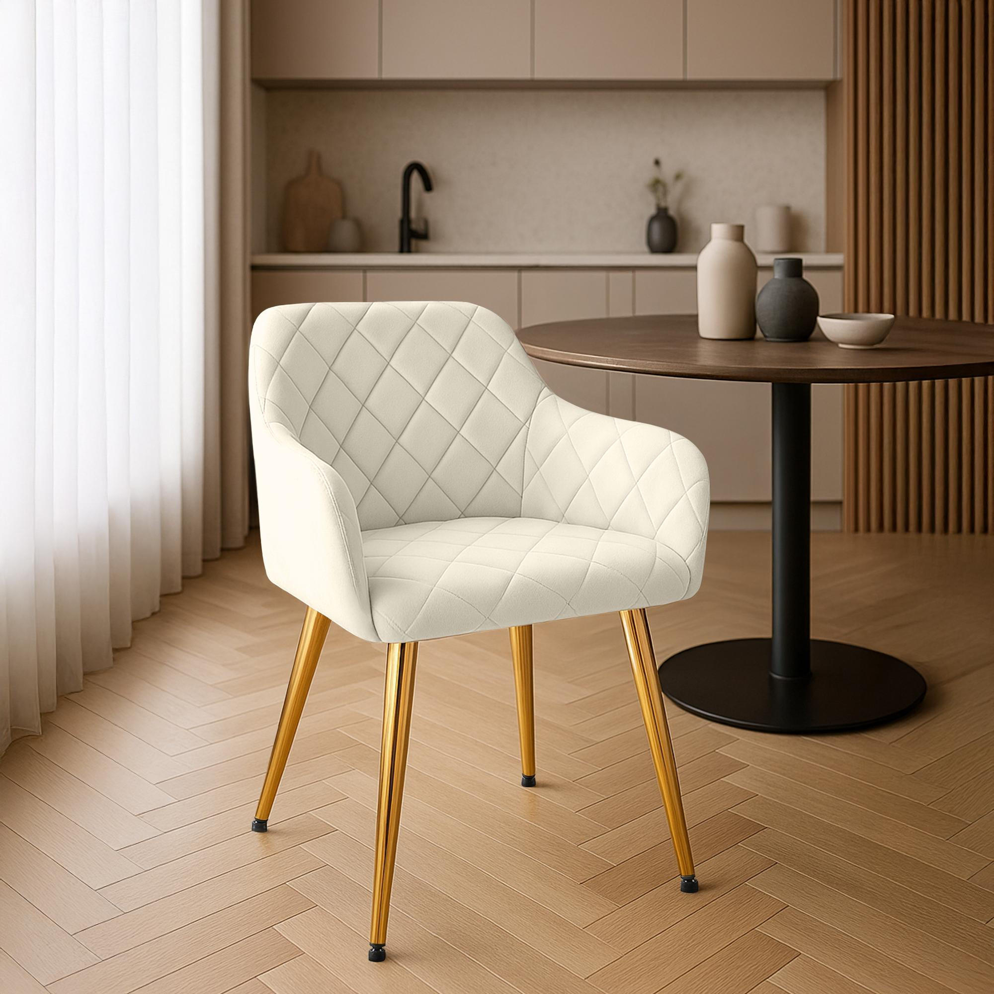 ARMLEHNENSTUHL 2er Set Samt Creme - Goldfarben/Creme, Textil (53/83/61cm) - CLP