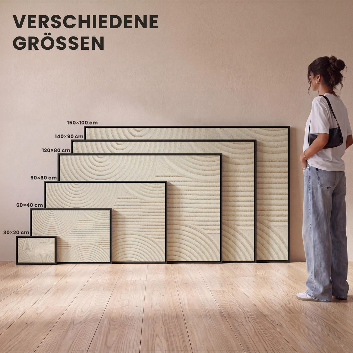 LEINWAND Bilder mit Rahmen - Muster - Abstrakt - Weiß - 90x60 - Beige, Textil (90/60cm) - MuchoWow
