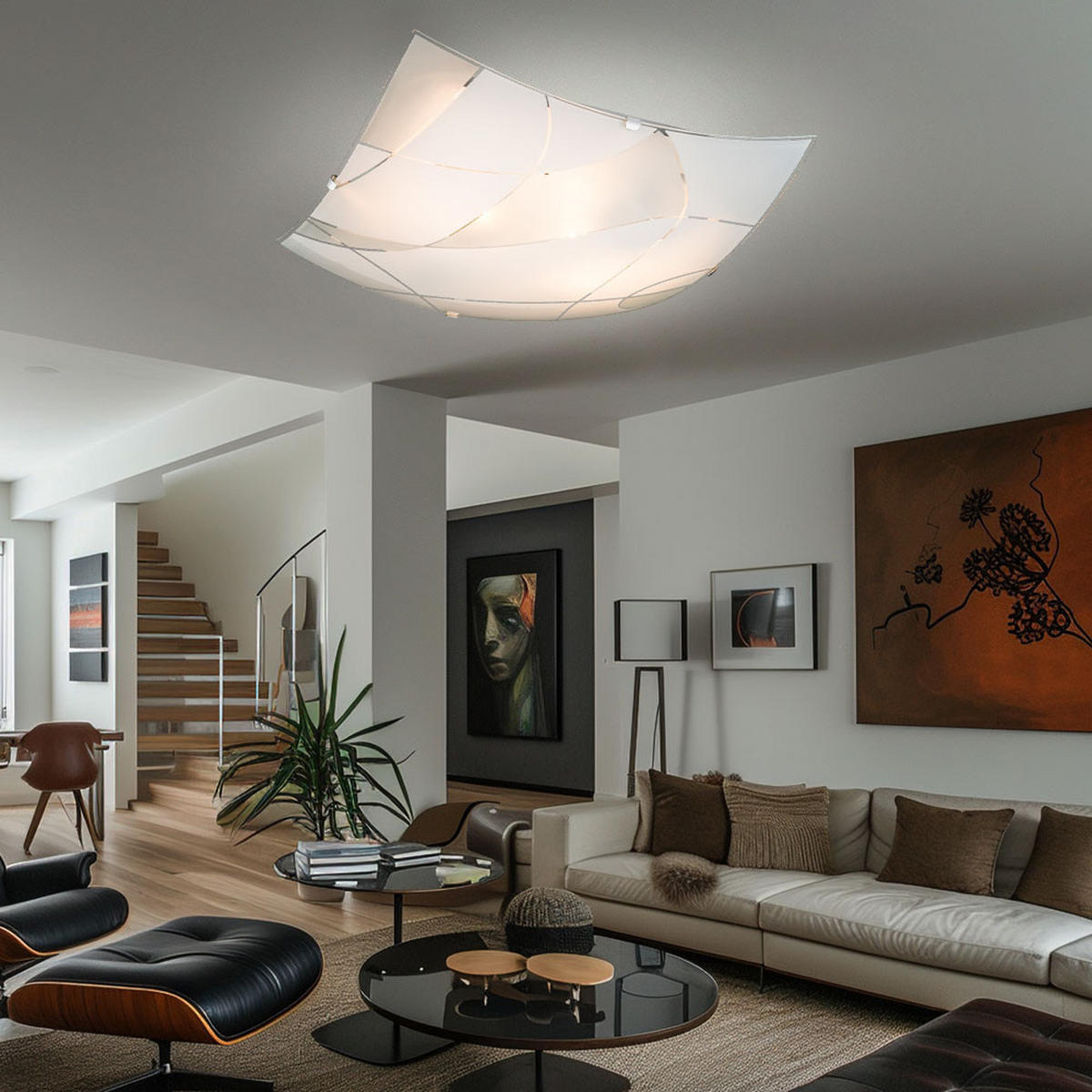 DECKENLEUCHTE Metall Weiß satiniert - Weiß, Glas (30/30/6.5cm) - Globo Lighting