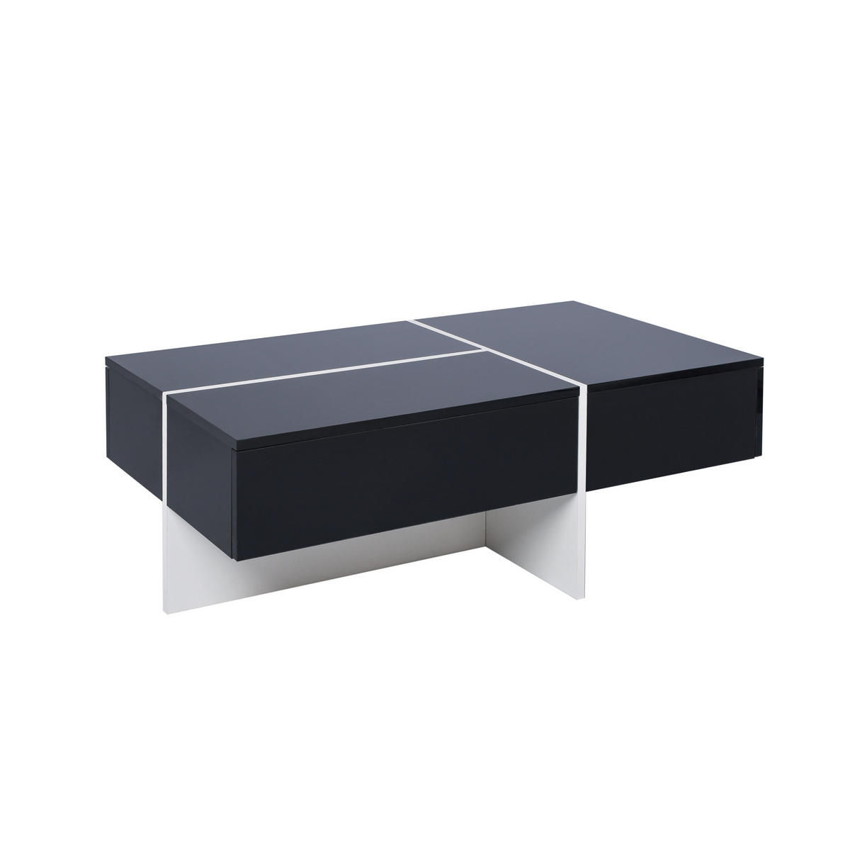 COUCHTISCH 100/50/34,5 cm in Schwarz Hochglanz mit 3 Schubladen und LED-Beleuchtung - Schwarz, Holzwerkstoff (100/50/34.5cm) - Flora Grace