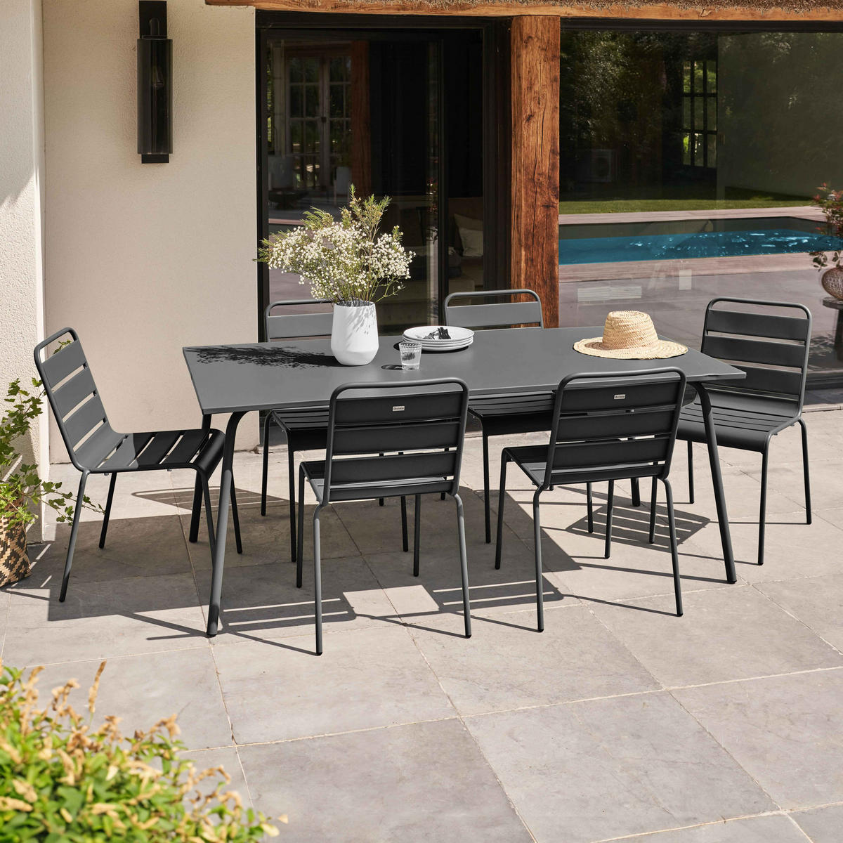GARTENSET 7-tlg., Grau - Grau, Metall - Oviala