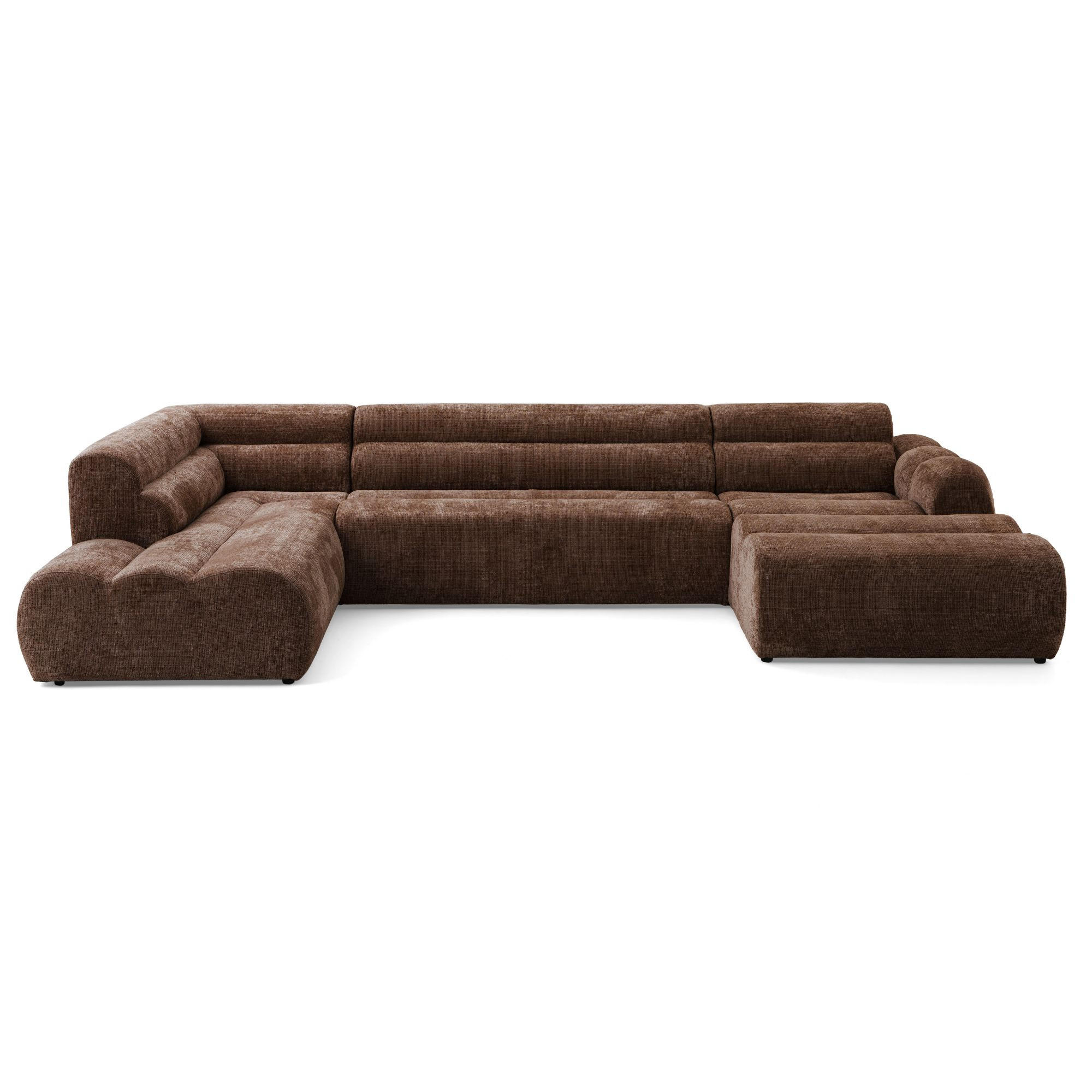 6-SITZER modulares Wohnlandschaft U XXL VEER SET 4 Links, 368 x 190 cm, Chenille Webstoff Orange - Schwarz/Orange, Holz/Kunststoff (368/75/190cm) - Muffo