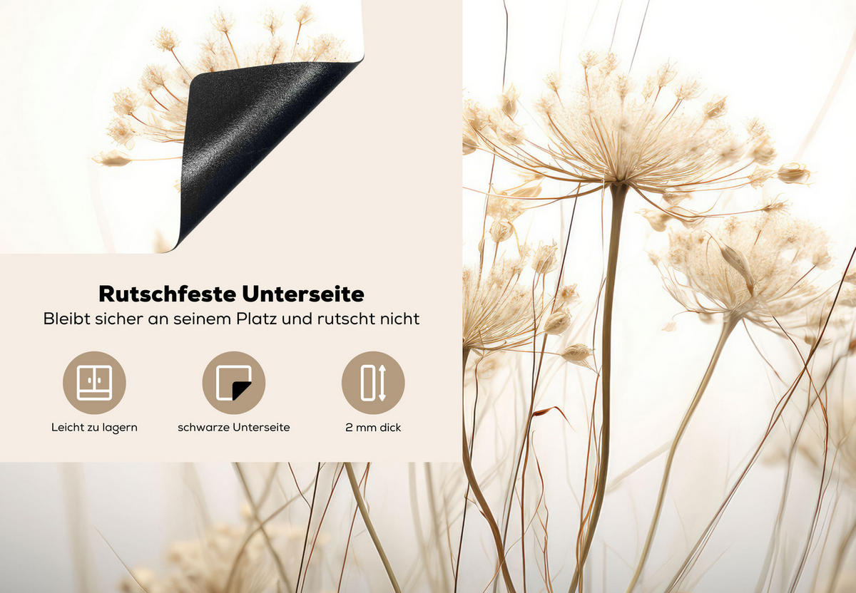 HERDABDECKPLATTE Blumen - Weiß - Sonnenlicht 75x52 cm - Ecru, Kunststoff (75/0.2/52cm) - MuchoWow