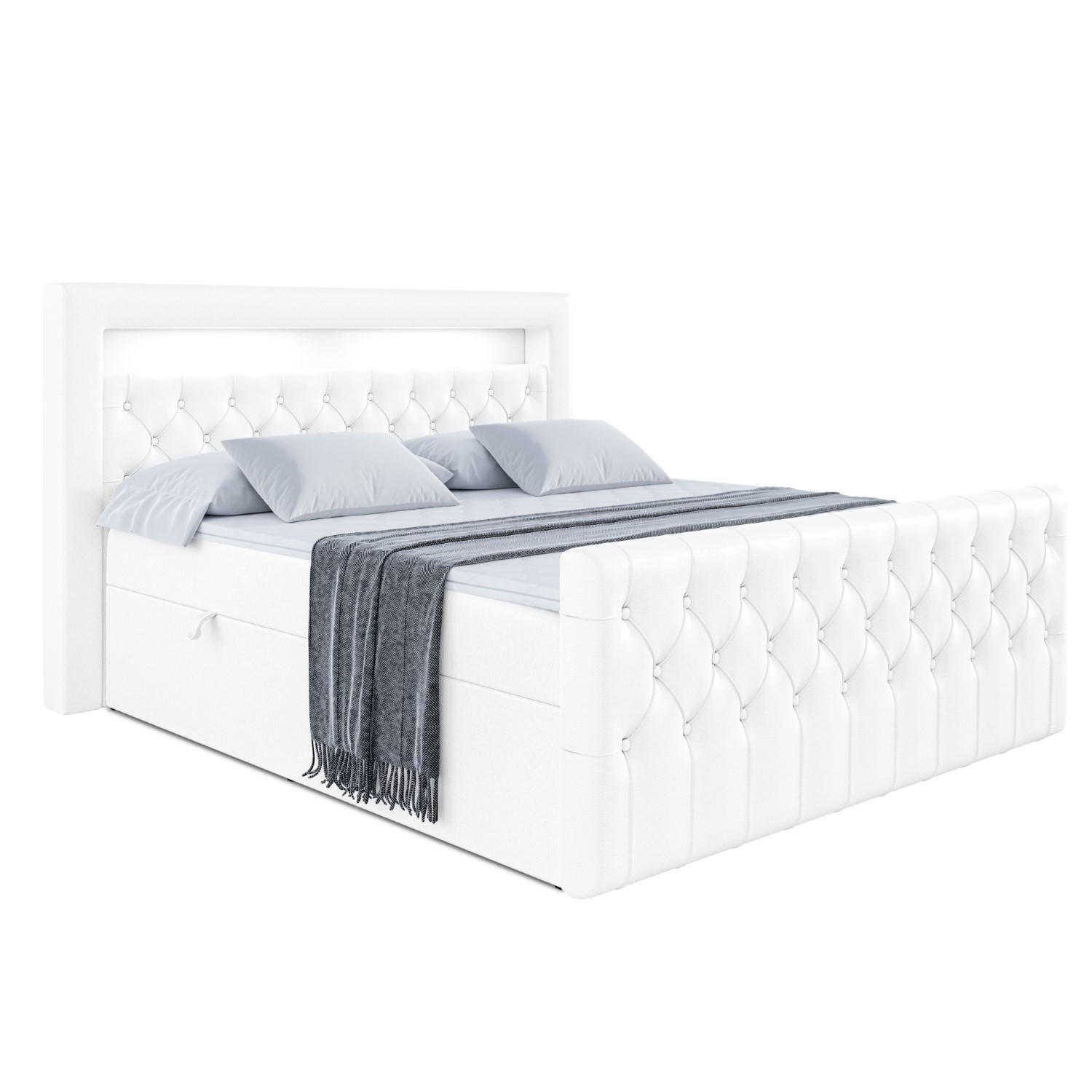 BOXBETT AURORA - 180x200 - H3 - Weiß Hochglanz - Weiß Hochglanz, Holzwerkstoff (180/200cm) - ALTDECOR