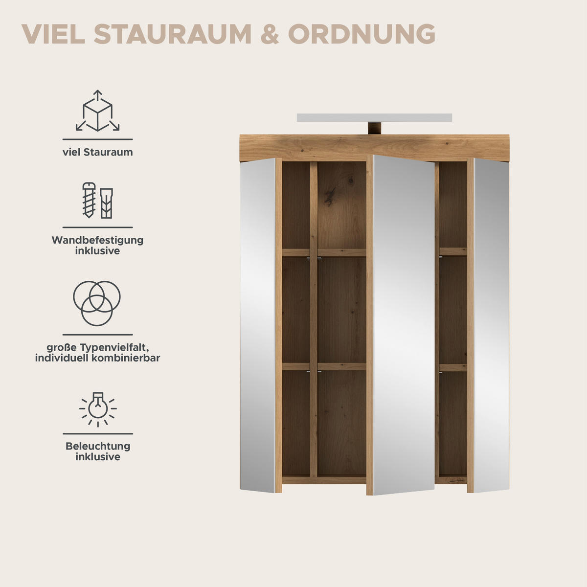 SPIEGELSCHRANK inkl. Bel. SCOUT (B/H/T: ca. 60/79/18 cm) in Artisan Eiche Nachbildung/Spiegelglas - Eiche Artisan, Holzwerkstoff (60/79/18cm)
