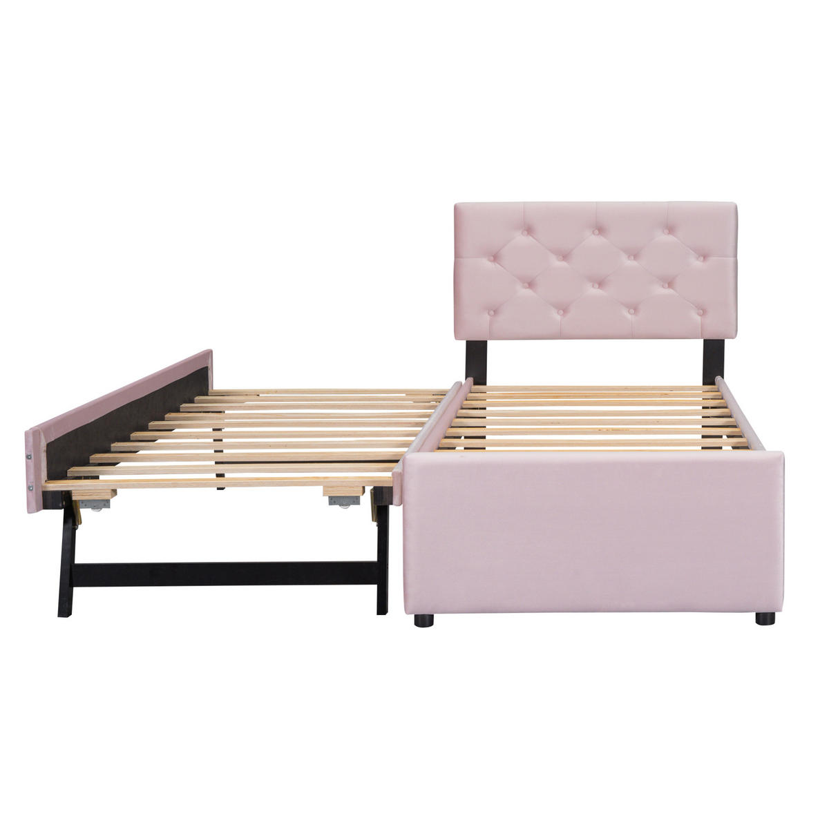 BETT mit Rollbett und Lattenrost 90x200 cm Samt Pink - Pink, Metall (90/200cm) - Meubliv