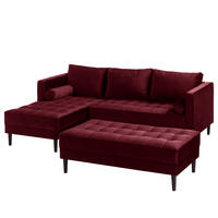 ECKSOFA - Samt - Dunkelbraun/Weinrot, Birkenholz/Textil (201/155cm) - home24