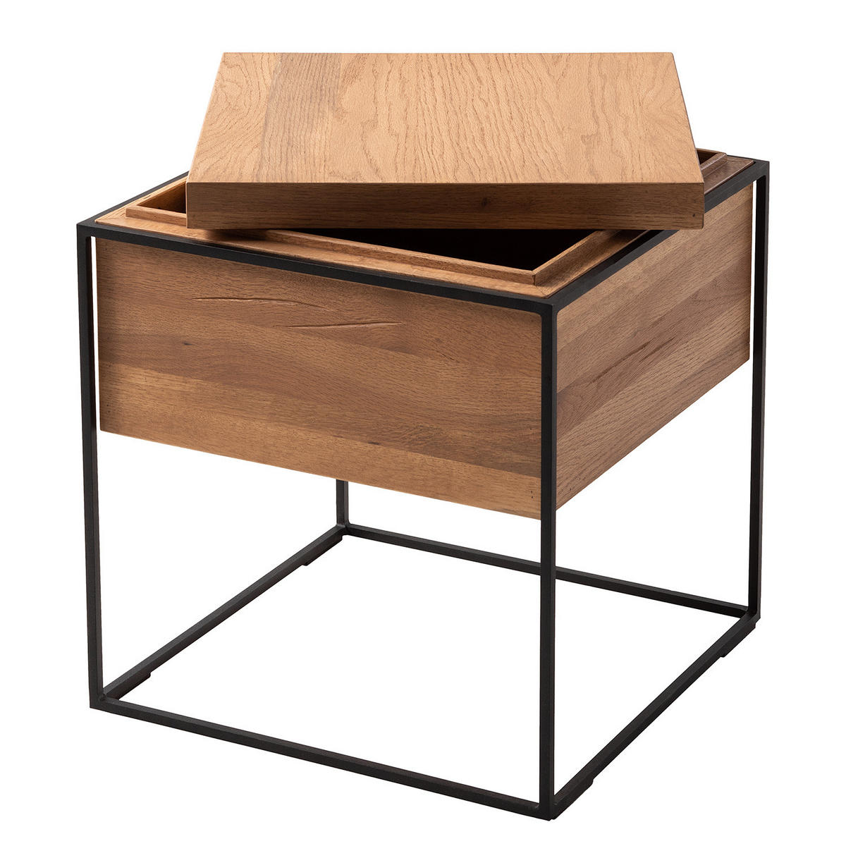 BEISTELLTISCH - Eiche massiv / Metall - Eichefarben, Holz/Metall (47/47/51cm) - home24