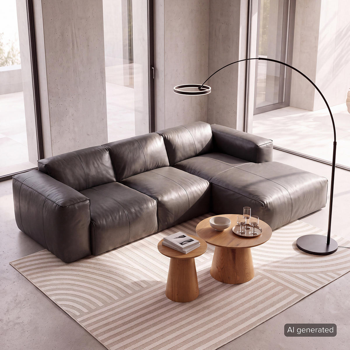 3-SITZER ECKSOFA mit Longchair - Schwarz/Grau, Leder/Kunststoff (251/173cm) - home24