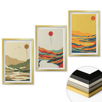 WANDBILDER 3er Set - 40x60 cm Goldrahmen - Farbenfrohe Muster der Japandi-Flussberge - Goldfarben, Kunststoff (40/60cm) - ArtPrintCave