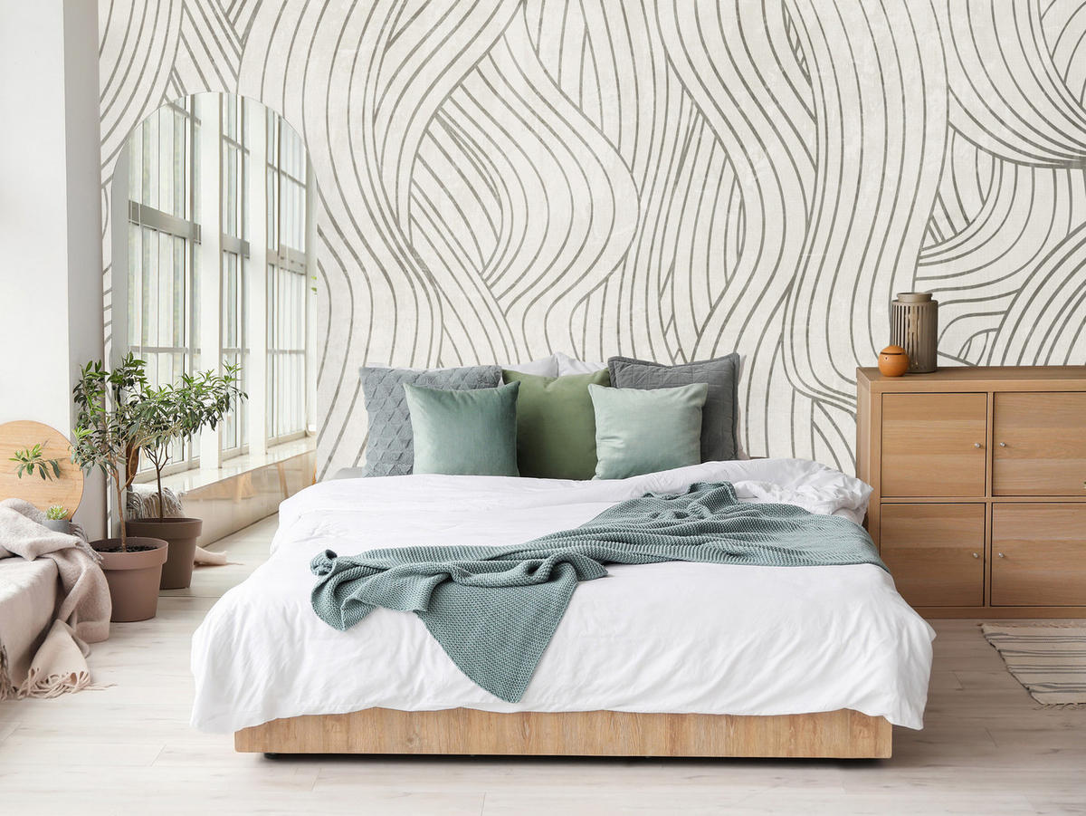 FOTOTAPETE für Schlafzimmer Abstraktion Wellenmuster 400x280 - Beige/Grau, Papier (400/280cm) - Muralo